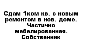 Сдам 1ком кв. с новым ремонтом в нов. доме. Частично мебелированная. Собственник